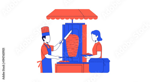 Street Food Vendor Preparing Meal Illustration