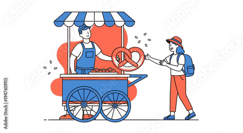 Street Food Vendor Selling Snacks from Cart