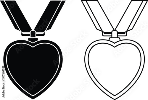 Heart shaped medals with ribbons Vector