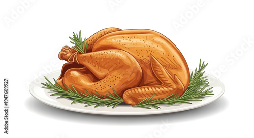 Roasted turkey on a plate with herbs