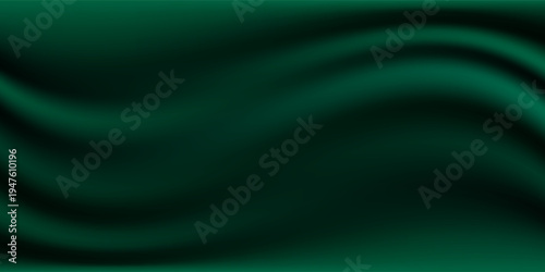 Kain sutera berwarna hijau dengan latar belakang mewah. Pola tekstur vektor kain abstrak bergelombang. Tirai material mengkilap yang halus. Desain horizontal realistis kurva beludru elegan.