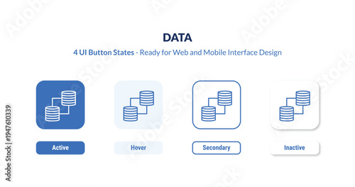data UI Button States Set. Outline icon kit from strategy collection. Thin linear data, information, technology editable vector. Line vector data sign for web and mobile interface