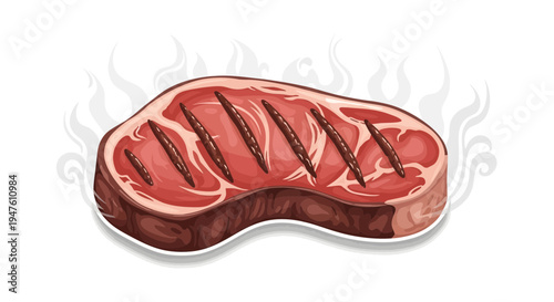 Grilled steak sizzles on hot grill with flames rising up around it
