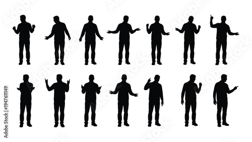 Set of silhouettes of people in various poses