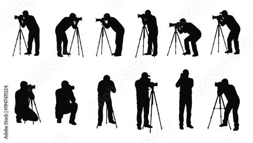 A group of photographers with their cameras on tripods