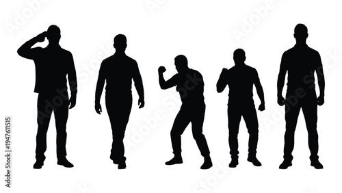 A group of men in various poses