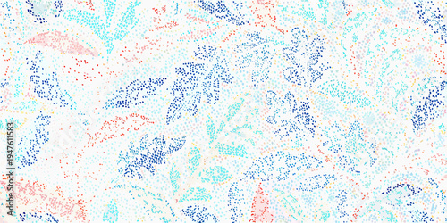 Abstract dotted pattern with floral and organic shapes in pastel hues