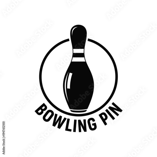 A simple black and white graphic depicts a bowling pin centered within a circular frame accompanied by the text bowling pin high quality professional detailed modern