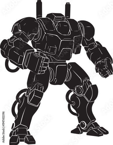 Heavy battle mech vector illustration silhouette line art