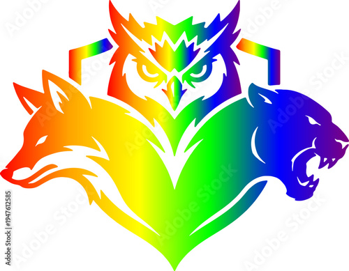 Rainbow Gradient Animal Mascot Logo with Owl Fox and Panther Vector Icon on White Background