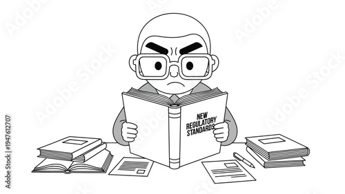 Frustrated Person Reading New Regulatory Standards & Bureaucracy Documents