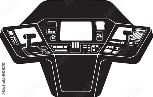 Spaceship cockpit dashboard silhouette vector illustration for futuristic flight simulation