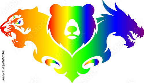 Rainbow Tiger Bear and Dragon Mascot Vector Logo Graphic with Vibrant Gradient Design