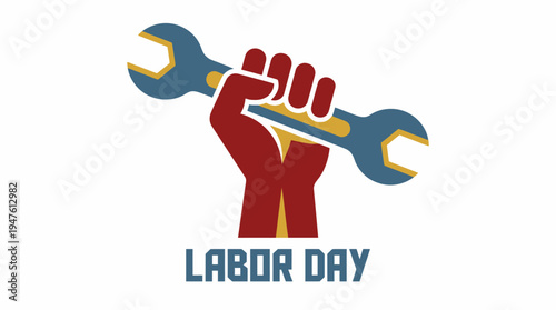 A graphic illustration of a hand holding a wrench for Labor Day
