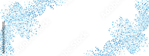 Abstract blue background frame with geometric shapes. Circular design featuring dots, particles, molecules, fragments, dotted line. Ideal for technology, medicine, business presentations. Vector 