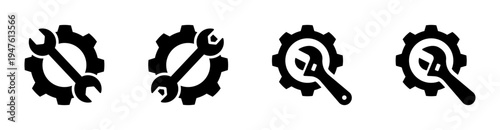 Industry and repair: a screwdriver, hammer, and wrench crossed with gears. Isolated on transparent background.