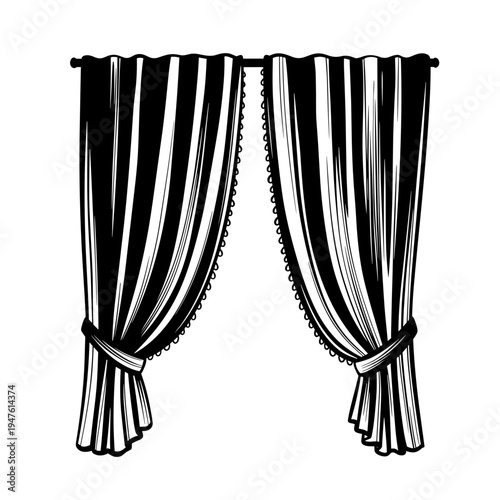 Elegant striped curtains in black and white style  