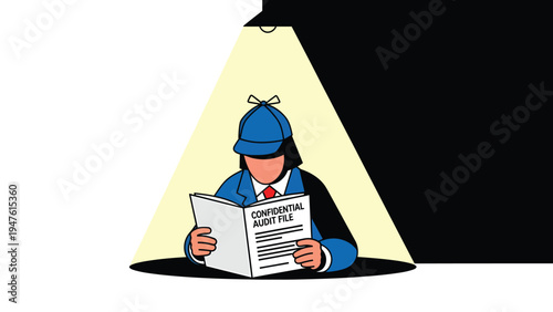 Auditor Examining Confidential Audit File Under Spotlight - Business Investigation Concept