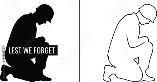 Lest we forget remembrance silhouette Vector