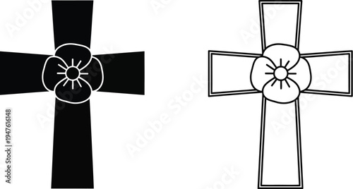 Cross symbol christian religion black outline Vector