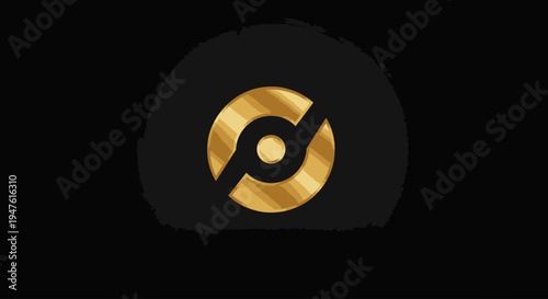 Golden logo with circular design.