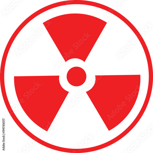 Red Nuclear Radiation Symbol for Hazardous Material and Science Concept, industrial safety signage, scientific educational materials, emergency response graphics, and environmental protection.