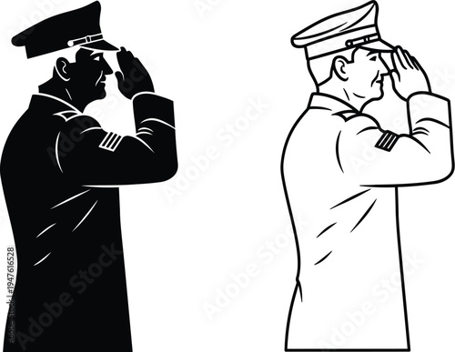 Sailor salutes black white Vector
