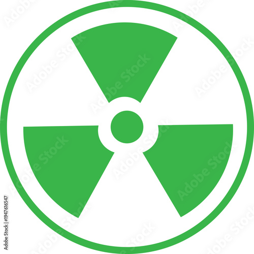 Green Nuclear Radiation Symbol for Hazardous Material and Science Concept, industrial safety signage, scientific educational materials, emergency response graphics, and environmental protection.