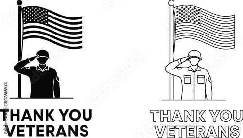 Thank you veterans american flag soldier saluting Vector