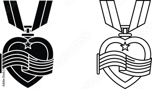 Heart shaped medals with ribbon and star Vector