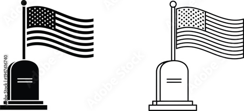American flags on tombs memorial day patriotic Vector
