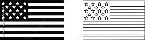 American flag black and white line art Vector