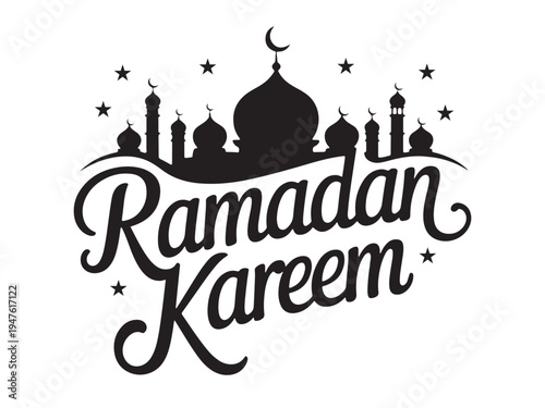 Ramadan kareem greeting with islamic architecture and stars Vector