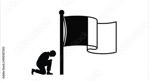 Man kneeling flag pole black silhouette Vector