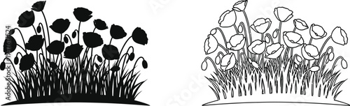 Black and white mushrooms growing in grass Vector