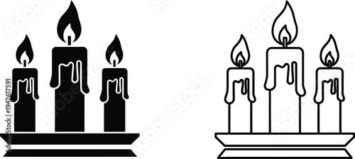 Black and white candles icons set Vector