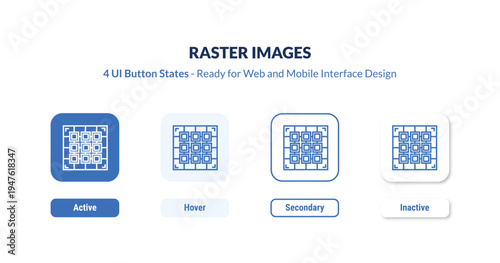 raster images UI Button States Set. Outline icon kit from technology collection. Thin linear raster images, image, raster editable vector. Line vector raster images sign for web and mobile interface