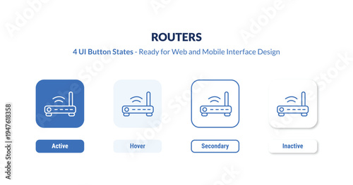 routers UI Button States Set. Outline icon kit from technology collection. Thin linear routers, router, internet editable vector. Line vector routers sign for web and mobile interface
