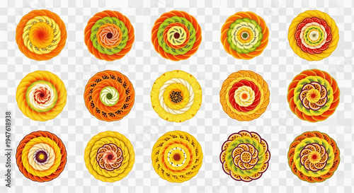 A vibrant arrangement of colorful, concentric circles creates a mesmerizing pattern on a transparent background.
