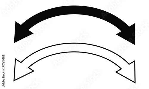 Dual sided arrow. Curved arc shape. Semicircular thin double ended arrow. Dual sided arrow Vector. isolated on white background. Vector illustration eps 10.