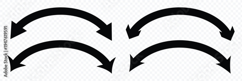 Dual sided arrow. Curved arc shape. Semicircular thin double ended arrow. Dual sided arrow Vector. isolated on white background. Vector illustration eps 10.