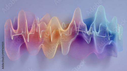 Abstract blue glowing wave design with heartbeat line on dark background