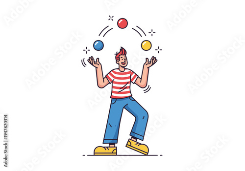 Man Juggling Balls Skillful Performance.