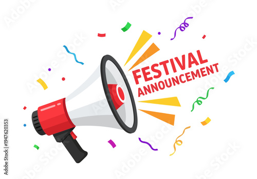 Megaphone Announcing Festival With Colorful Confetti.