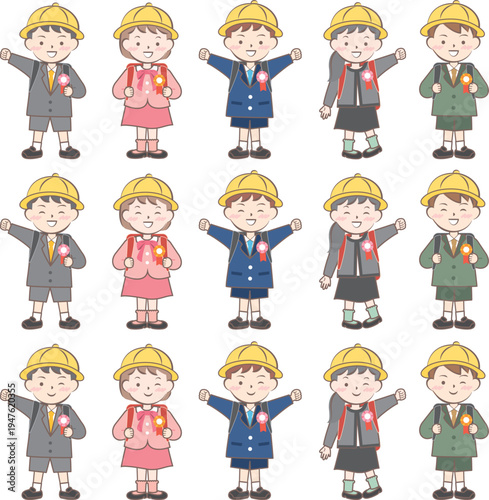 ランドセルを背負った新一年生の子供たち