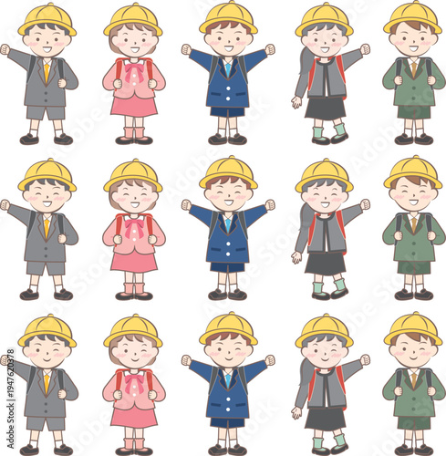 ランドセルを背負った新一年生の子供たち