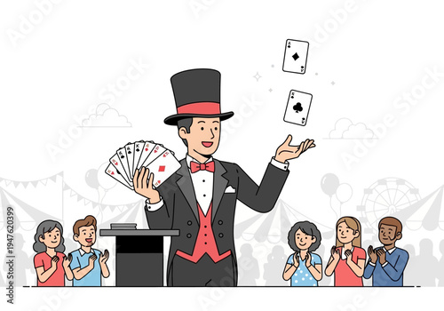 Magician Performing Card Tricks with Audience Watching.