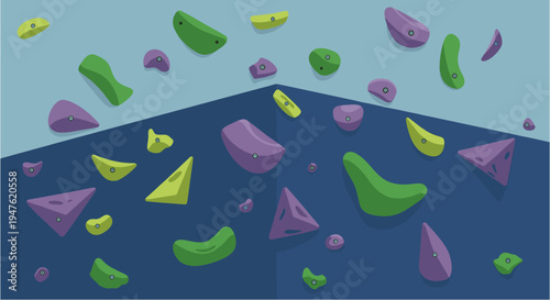 Vibrant illustration of a climbing wall with colorful holds, depicting an active and challenging indoor sports environment.