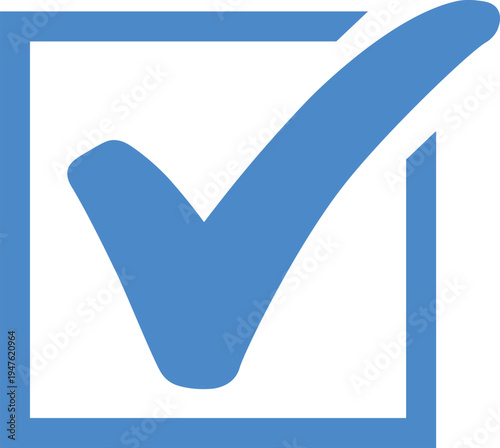 Blue Check Mark in Square Icon for Status Verification and Approval On Transparent, interface (UI) designs, mobile app notifications, digital checklists, and business approval branding.