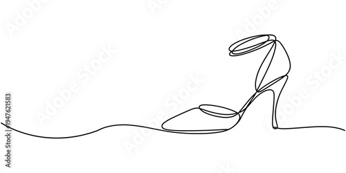 Continuous line drawing of woman foot wearing high heel high hills shoes. One single line art of sport shoes vector illustration editable stroke